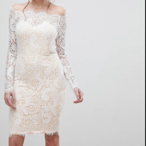 Princess Polly Dresses & Skirts - Lioness Bardot Allover Lace Off Shoulder Dress L